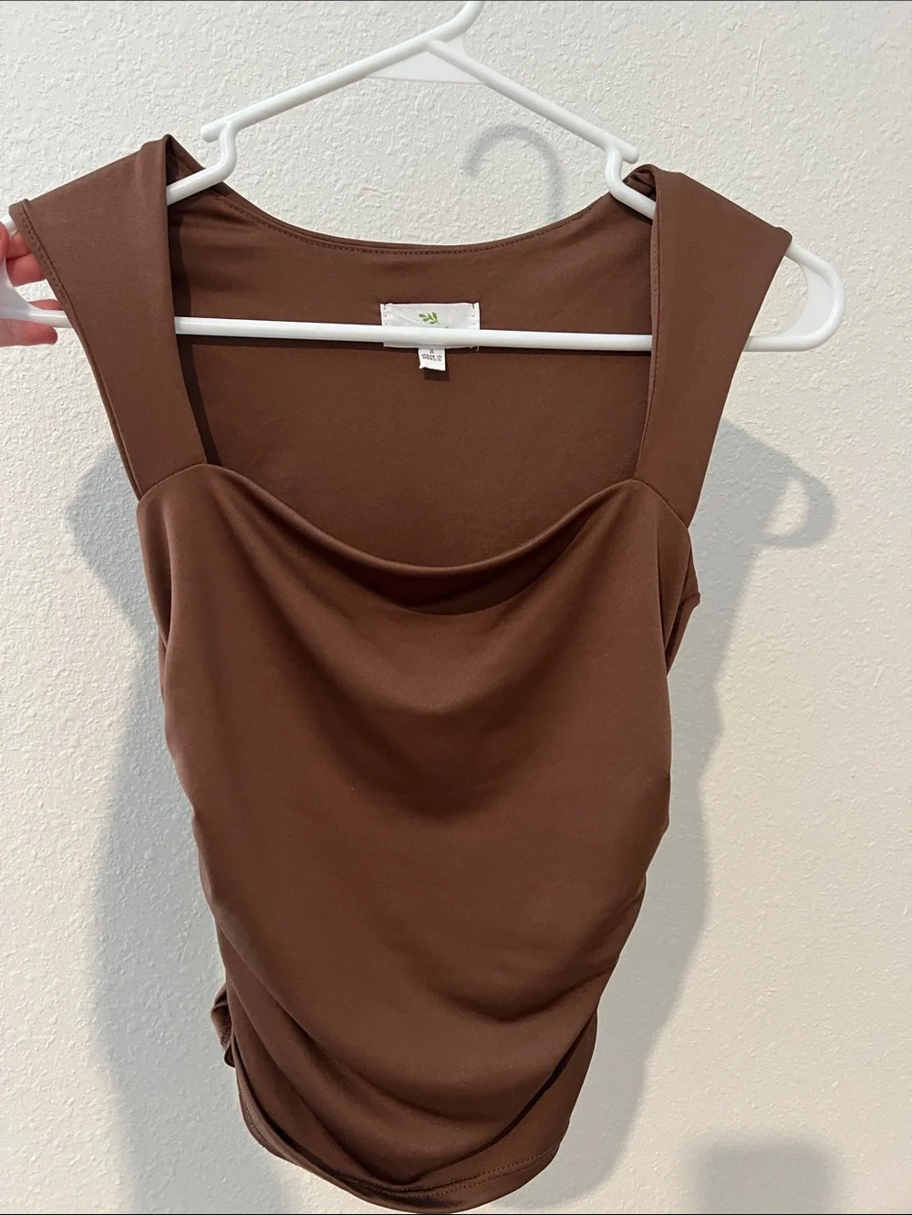 Brown Drape Neck Tank Blouse
